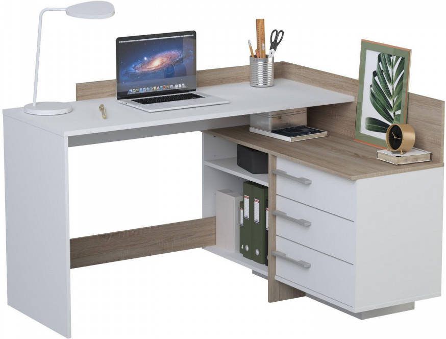 Young Furniture Hoekbureau Thales 129 cm breed wit met eiken
