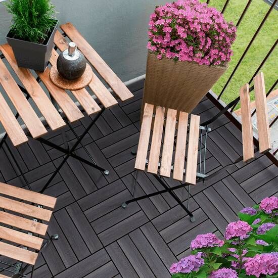 Trendyard Composiet Terrastegels 30 x 30 Grijsbuin Met Houtstructuur 4 Stuks