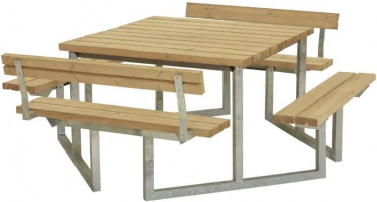 Plus Danmark Picknicktafel thermowood Twist vierkant 2 rugleuningen 227 x 204 x 73 cm