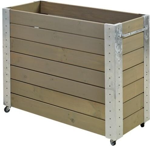 Trendyard Hoge Rechthoekige Plantenbak Buiten Cubic Grijsbruin Hout Op Wielen