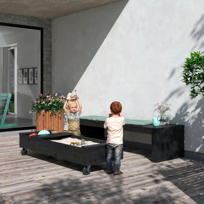 Trendyard Houten Zandbak Op Wielen Met bank 180 CM