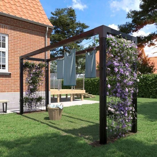 Plus Danmark Droogrek hout en staal met gaaspanelen 369 x 108 x 199 cm