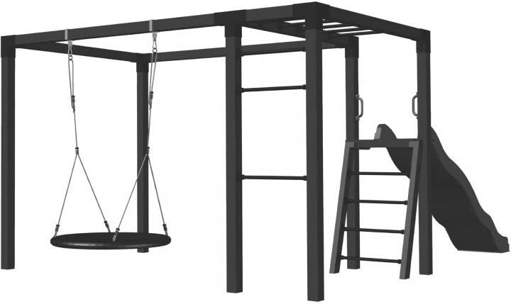 Trendyard Zwart Houten Pergola 340 x 198 CM Met Nestschommel en Glijbaan