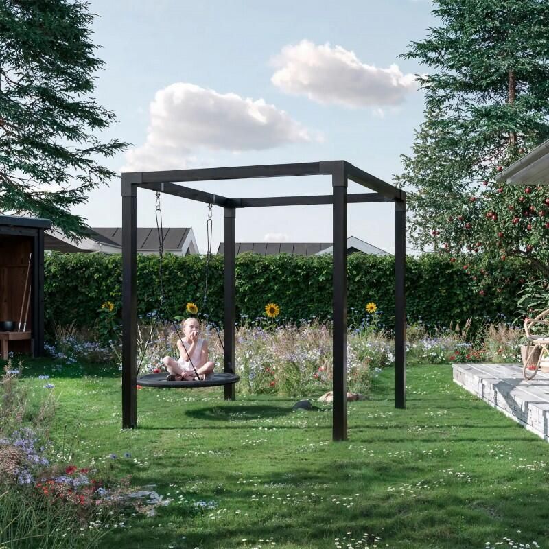 Trendyard Zwart Houten Vierkante Pergola 198 x 198 CM Met Nestschommel