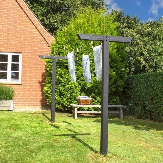 Plus Danmark Droogrek hout inclusief waslijn zwart 400 x 90 x 185 cm