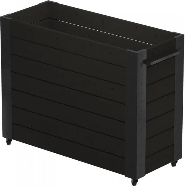 Trendyard Zwarte Hoge Rechthoekige Plantenbak Buiten Cubic Op Wielen