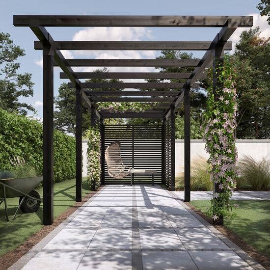 Trendyard Zwart Houten Dubbele Pergola 664 CM Met Tokyo Tuinschermen