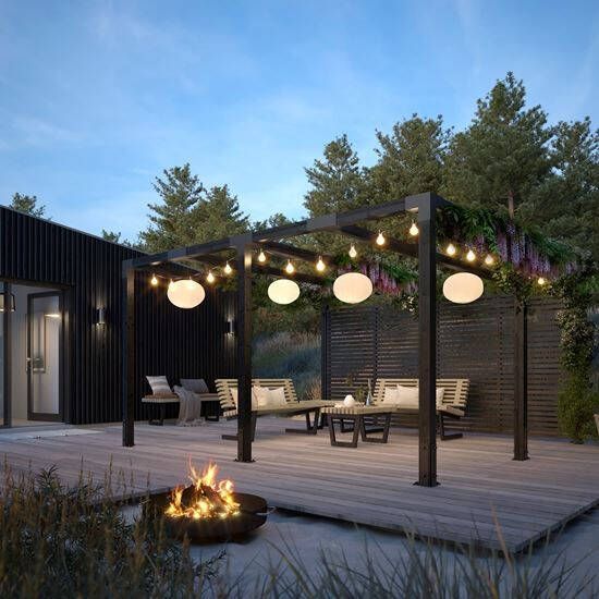 Trendyard Zwart Houten Vierkante Pergola 387 x 387 CM Met Tokyo Tuinschermen