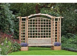 Express Houten rozenboog met tuinbank en bloembakken 270 x 287 cm