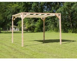 Express Vrijstaande pergola hout 2.9x3 meter met gebroken wit kleurig harmonicadoek