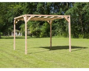 Express Vrijstaande pergola hout 2.9x4 meter met zand kleurig harmonicadoek