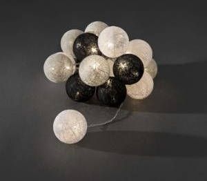 Konstsmide LED Decoratieve lichtsnoer 16 zwarte grijze witte textielbollen 3136-573