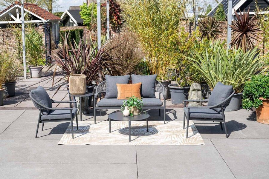 Van Kooten Tuin en Buitenleven Santiago loungeset 5-delig carbon black rope grey mystic grey