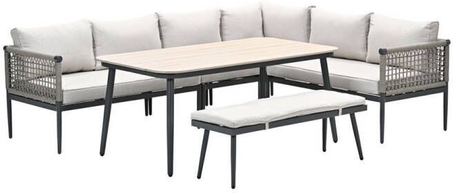 Van Kooten Tuin en Buitenleven Teramon lounge-diningset 6-delig carbon black rope taupe desert sand light teak Vironwood