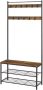 Acaza Groot Garderoberek XL met Schoenenbank Kapstok en Schoenenrek 175 cm Hoog en 85 cm Breed Bruin Vintage Hout en Zwart Metalen Frame - Thumbnail 2