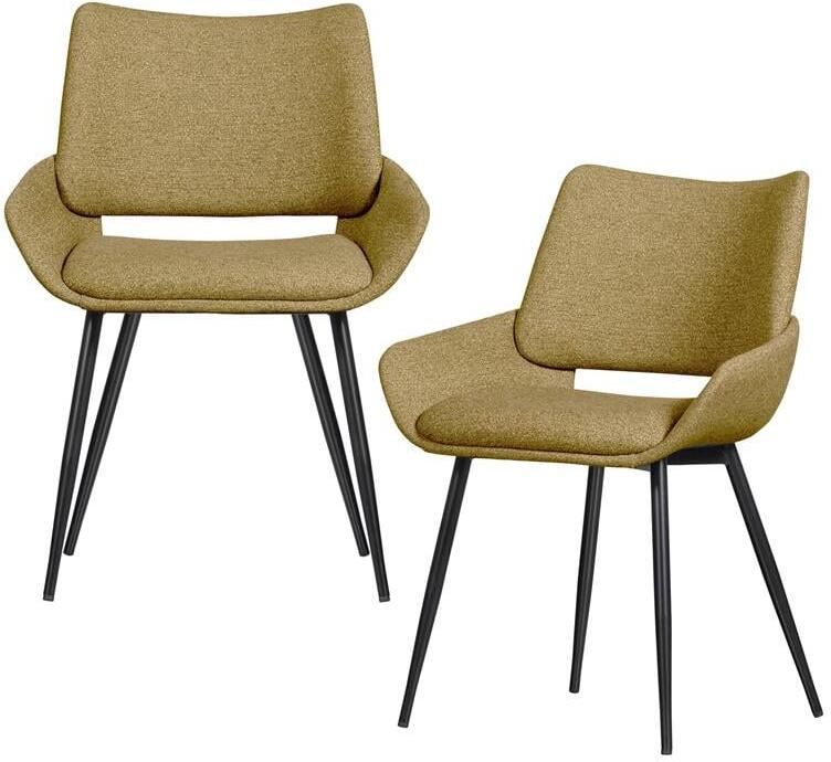 BePureHome Parade Eetkamerstoelen Melange Stof Mosterd Set van 2