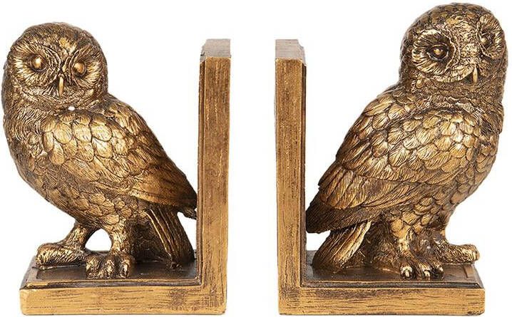 Clayre & Eef Boekensteunen Set van 2 Uil 12x8x16 cm Goudkleurig Kunststof Boekenhouders Goudkleurig Boekenhouders