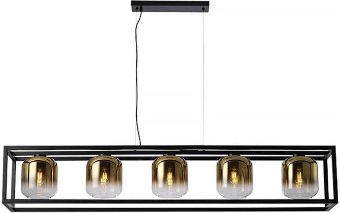Freelight Hanglamp Dentro 5 lichts L 160 cm goud glas zwart