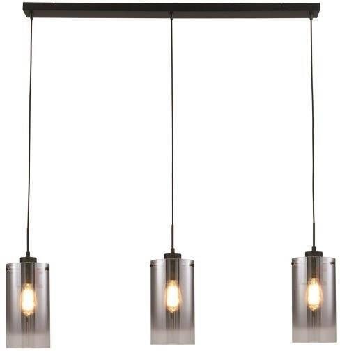 Freelight Hanglamp Ventotto 3 lichts L 100 cm rook glas zwart