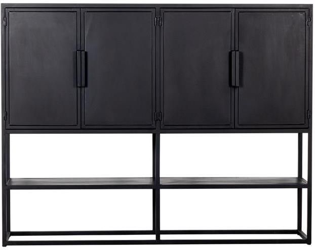Giga Meubel Kast Zwart Metaal 4-deurs 4-vakken 180x40x140cm