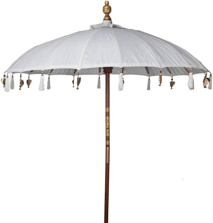 Giga Meubel Parasol Rond Wit Stof Met Franjes 185x185x260cm Bali