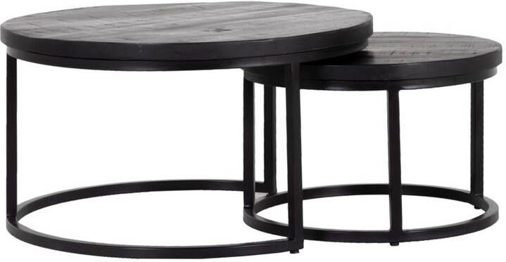 Giga Meubel Salontafel Rond Zwart Mangohout Set van 2 Tafels Sev - Foto 2