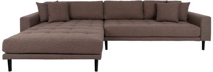 Hioshop Lido bank loungebank links gericht met 4 kussens bruin.