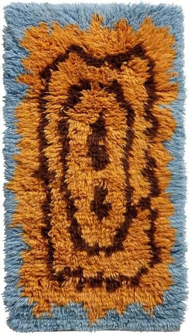 HKLIVING Vloerkleed Funk Wol 60 x 115cm Blauw Oranje