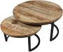 Merkloos Mangohouten Salontafel Set van 2 ronde salontafels industrieel - Thumbnail 3