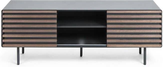 Kave Home Kesia 2-deurs TV-meubel met notenhoutfineer met zwarte lak & zwart staal 162 x 58 cm