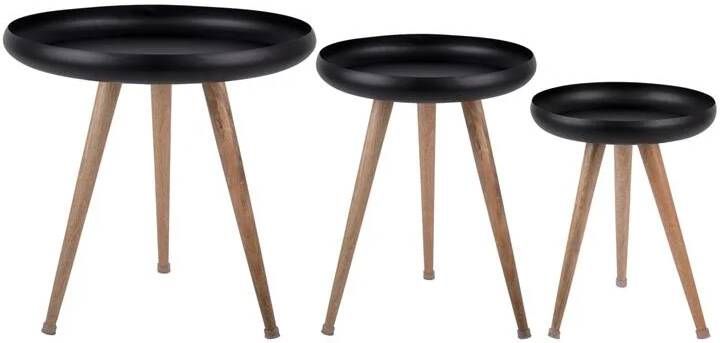 Leitmotiv Bijzettafel Set Tripod Zwart 37x37x46cm & 43x43x54cm & 52x52x59cm Modern - Foto 2