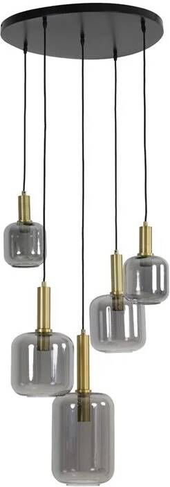 Light & Living Light&living Hanglamp 5L Ø66x80 cm LEKAR antiek brons+smoke glas