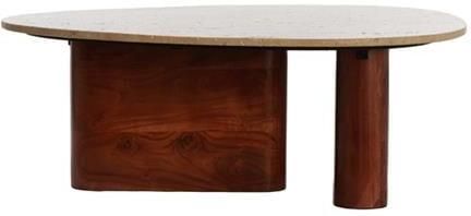 Light & Living Salontafel Mahelona Travertin en Acaciahout 90 x 72cm Bruin Organisch Japandi