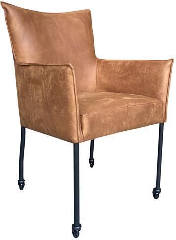 Livingfurn Eetkamerstoel 'Valerie' Rodeo met wieltjes kleur Cognac