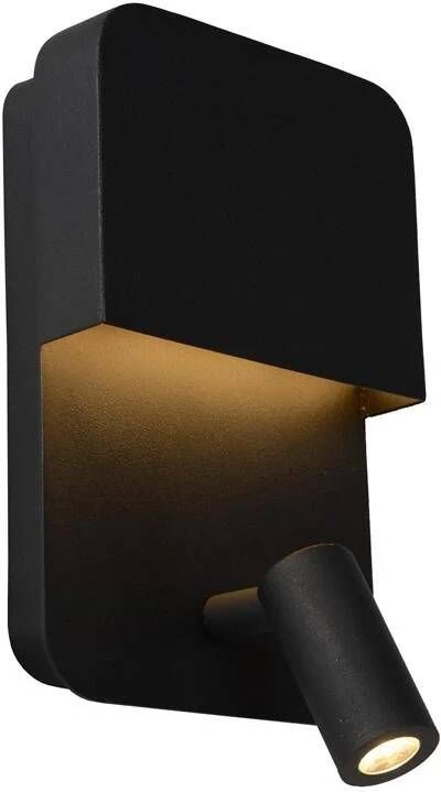 Lucide BOXER Bedlamp Wandlamp LED 3000K Met USB oplaadpunt Zwart