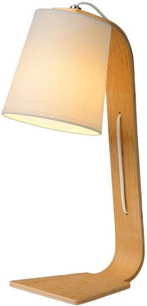 Lucide Nordic Tafellamp Hout Katoenen kap Wit