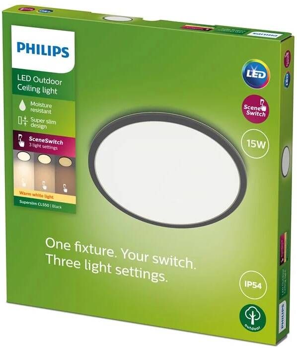 Philips Plafondlamp Superslim Zwart ⌀25cm 15w