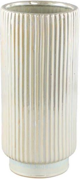 PTMD Eviera Pearl shiny glazed ceramic pot ribbed round