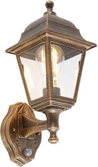 QAZQA Antieke Wandlamp Goud Ip44 Met Bewegingsmelder Capital