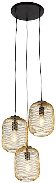 QAZQA Art Deco Hanglamp Goud 45 Cm 3-lichts Bliss Mesh