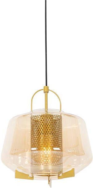 QAZQA Art Deco Hanglamp Goud Met Amber Glas 30 Cm Kevin