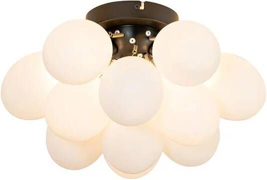 QAZQA Art Deco Plafondlamp Zwart Met Opaal Glas 3-lichts Uvas