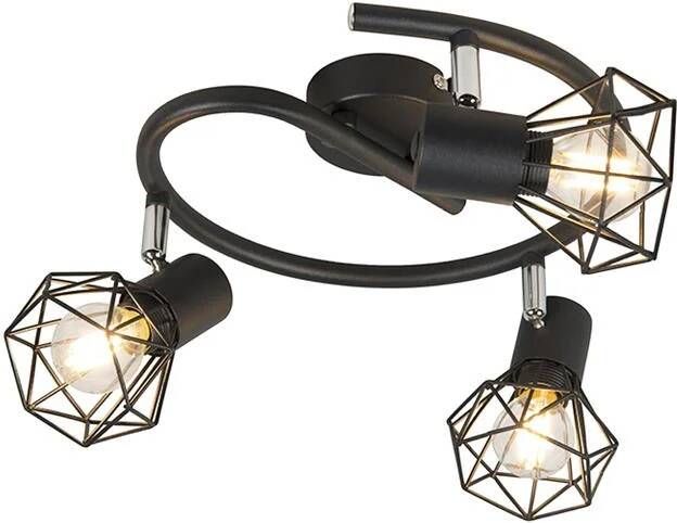 QAZQA Art Deco Spot Zwart Draai- En Kantelbaar 3-lichts Mosh