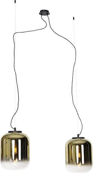 QAZQA Design Hanglamp Zwart Met Goud Glas 2-lichts Bliss