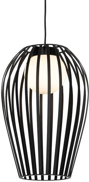 QAZQA Design hanglamp zwart met opaal IP44 Angela