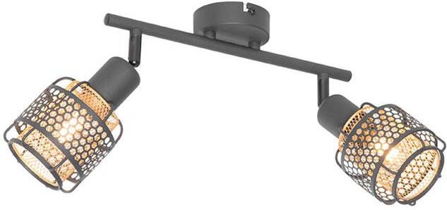 QAZQA Design Plafondlamp Zwart Met Goud 2-lichts Noud