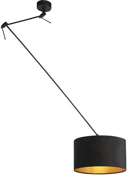 QAZQA Hanglamp Zwart Met Velours Kap Zwart Met Goud 35 Cm Blitz