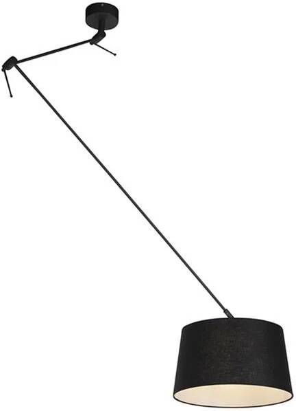 QAZQA Hanglamp Zwart Met Linnen Kap Zwart 35 Cm Blitz