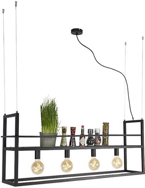 QAZQA cage rack Industriele Hanglamp eettafel voor boven de eettafel in eetkamer 4 lichts L 118 cm Zwart Industrieel Woonkamer Slaapkamer Keuken