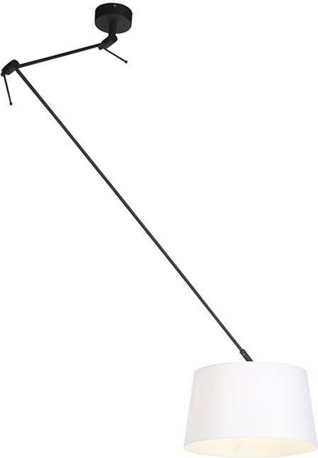 QAZQA Hanglamp Zwart Met Linnen Kap Wit 35 Cm Blitz